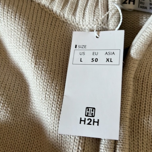 H2H 1/4 Zip Pullover Sweater Long Sleeve Knitted beige Fabric Large - Picture 7 of 7